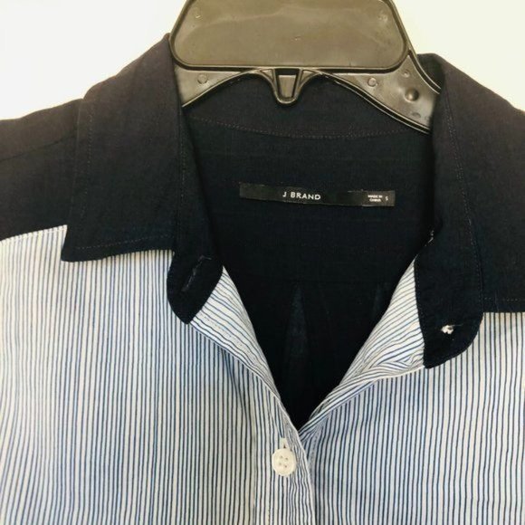 J Brand Blue/White Pinstripe Button Down Blouse- Size Small - Picture 9 of 11